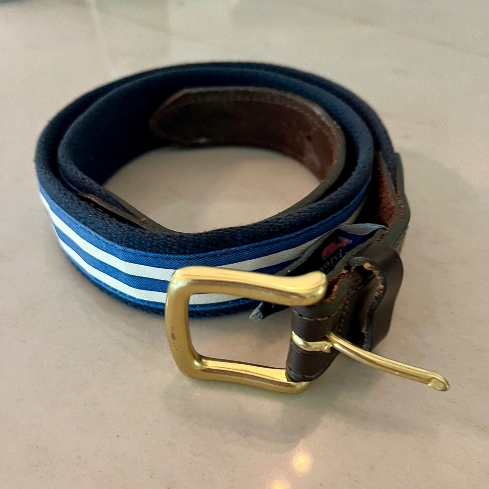 Vineyard Vines Canvas & Leather Belt Blue & White; Sz 32